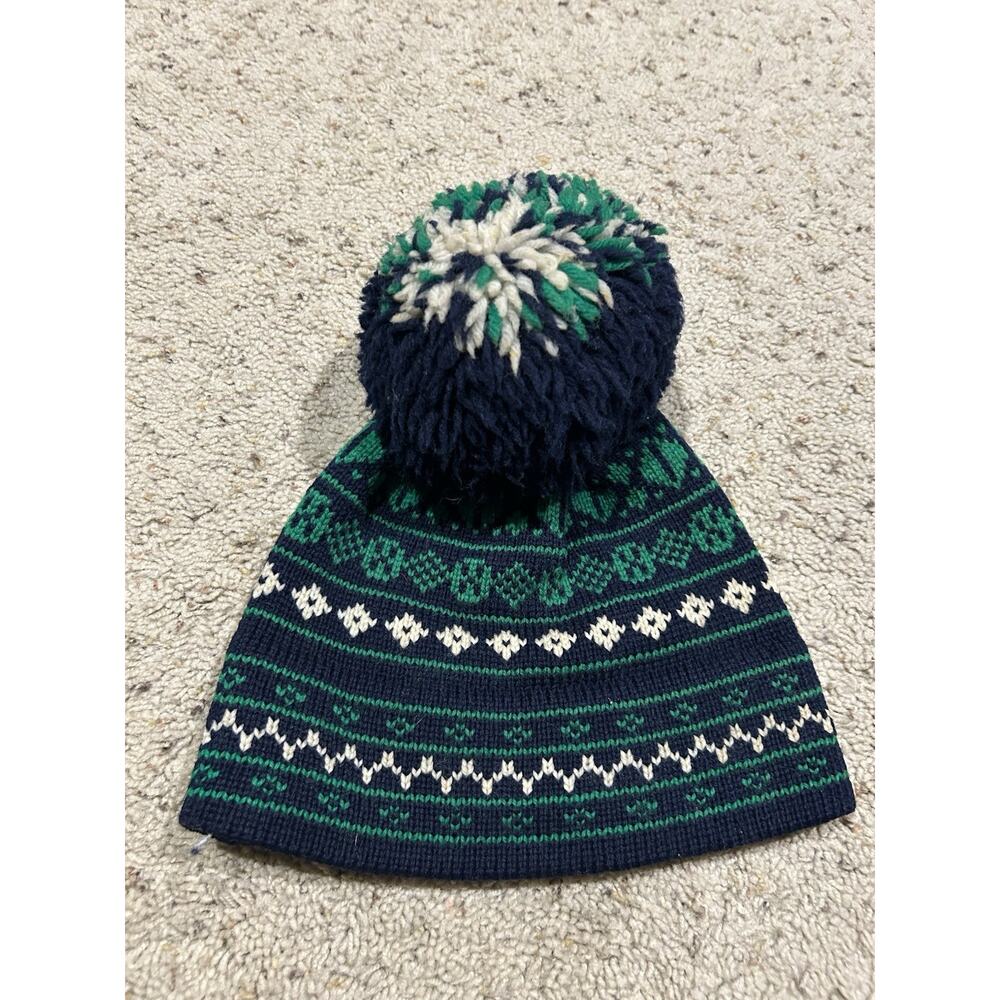 Vintage 80’s Andres Ski Hat Stocking Cap Pom Pom Beanie 100% Wool Blue/Green E25